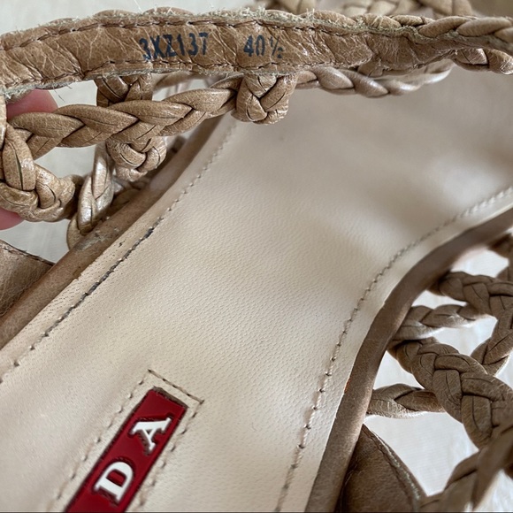 Prada beige Braided Leather Cage Wedge platform Espadrille Sandals - Picture 10 of 11